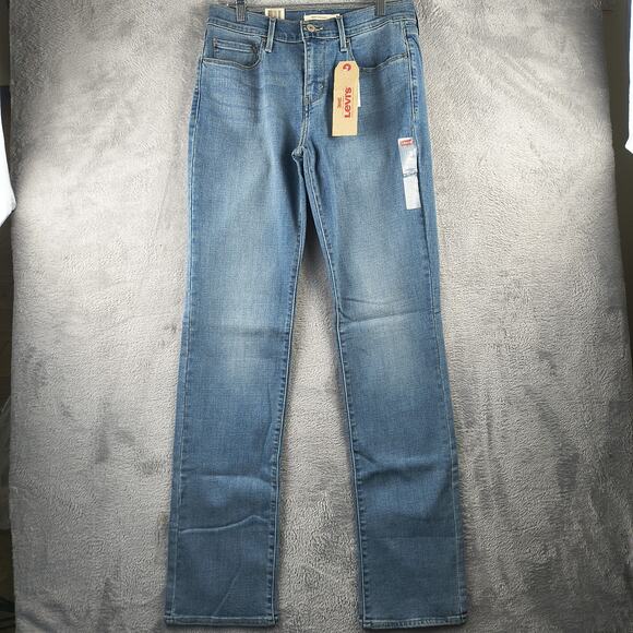 NWT NEW Levis Jeans Womens 8 long Blue 505 Straight Leg medium wash Denim - Picture 1 of 15